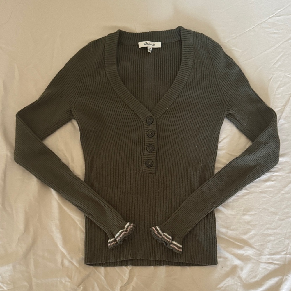 Madewell Olive Button Down Ribbed Top